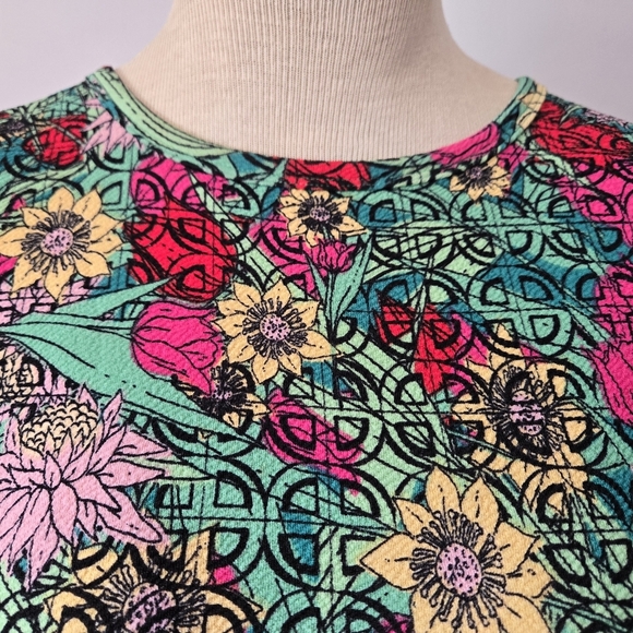 LULA ROE Floral Multicolor SHort Sleeve Midi Dress With Pockets. Size Small - Picture 4 of 13